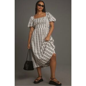 NEW Anthropologie Maeve Puff-Sleeve Square-Neck Smocked Midi Dress Plus 1X